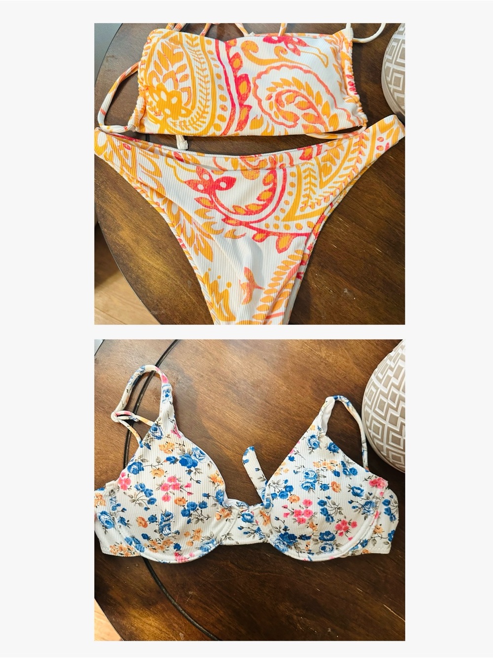 Bundle Floral & Paisley Ribbed Bikini Set - White, Yellow, Pink, Blue